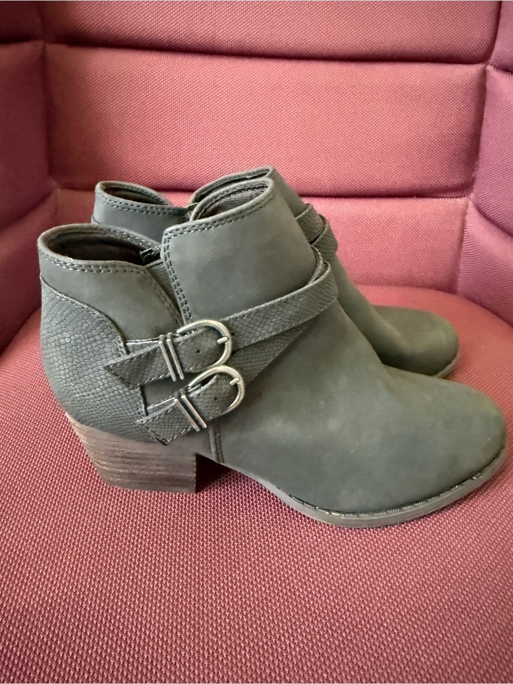 Life Stride Olive Green Double Buckle Ankle Booties